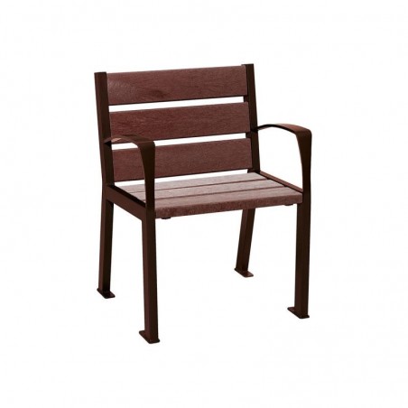 Fauteuil urbain en plastique recyclé avec accoudoirs marron