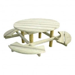 banc et table de jardin en bois ronde