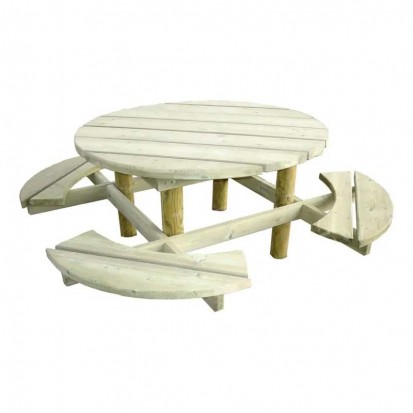 banc et table de jardin en bois ronde