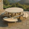 banc et table de jardin en bois ronde