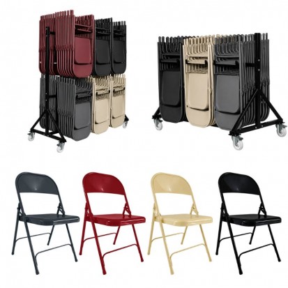 Lot de chaises pliantes en acier et chariot de transport