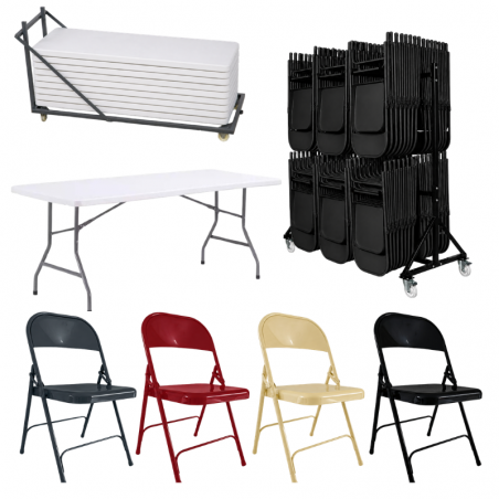 20 tables polypro + 120 chaises métallique + 3 chariots