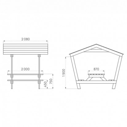 table pique nique avec toit en bois