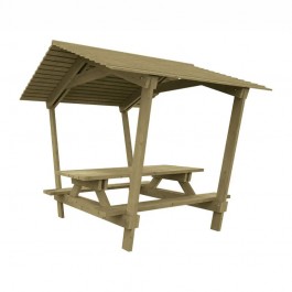 table pique nique avec toit en bois