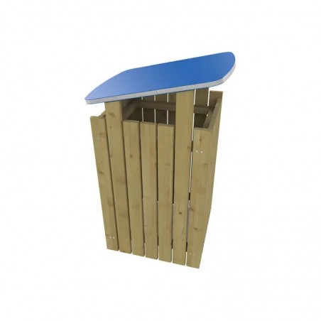 Poubelle publique en bois avec toit en PEHB bleu