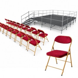 Lot chaises pliantes velours et podium estrade