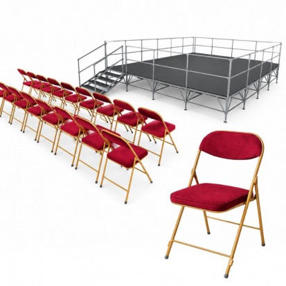 Lot chaises pliantes velours et podium estrade