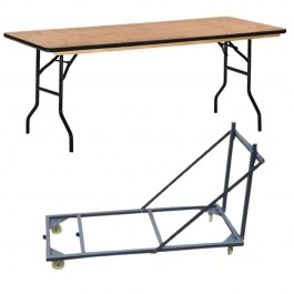 Lot de 10 tables pliantes en bois et chariot pour transporter les tables