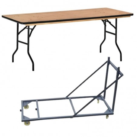Lot de 10 tables pliantes en bois et chariot pour transporter les tables