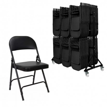 lot de chaises pliantes en vinyle et chariot de transport