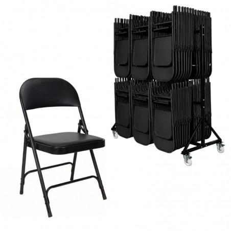 lot de chaises pliantes en vinyle et chariot de transport