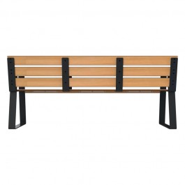Banc espace public senior lames HPL effet Teck vue de dos