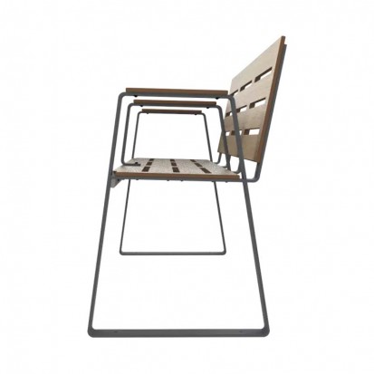 Banc espace public senior HPL ajouré aspect chêne clair