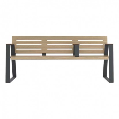 Banc espace public senior HPL ajouré aspect chêne clair