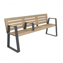 Banc espace public senior HPL ajouré aspect chêne clair