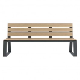 Banc public HPL aspect bois chêne clair et piètement acier vue de face
