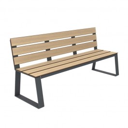 Banc public HPL aspect bois chêne clair et piètement acier