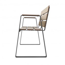 Banc jardin public senior HPL lames aspect chêne clair vue de profil