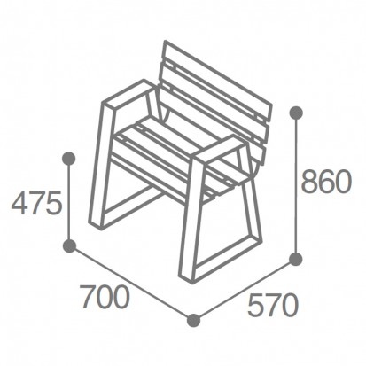 Fauteuil extérieur senior HPL ajouré aspect chêne clair et structure en acier