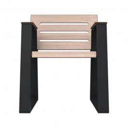 Fauteuil extérieur senior HPL ajouré aspect chêne clair et structure en acier vue de face