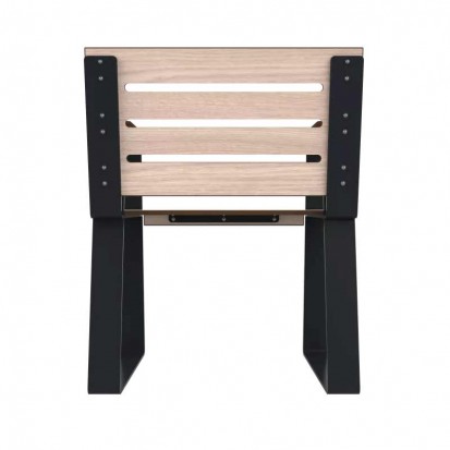 Fauteuil extérieur senior HPL ajouré aspect chêne clair et structure en acier