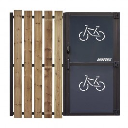 Abri vélo sécurisé Tôle/Bois détail de la porte et du bardage bois