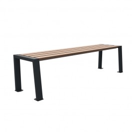 Banquette pour espaces publics avec lames en Compact HPL coloris chêne clair et piètement acier