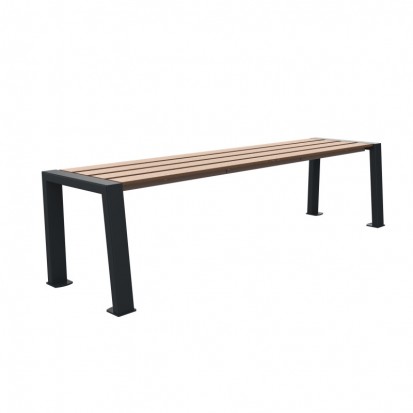 Banquette urbaine Compact HPL lames coloris teck et acier