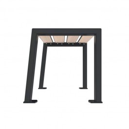 Banquette urbaine 1 place avec lames en Compact HPL vue du piètement en acier anthracite