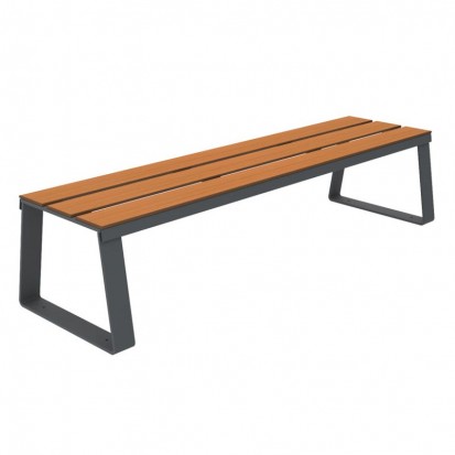 Banquette publique lames HPL effet teck et acier