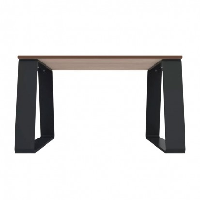 Banquette publique 1 place HPL effet lames de bois chêne clair et piètement acier anthracite 7016
