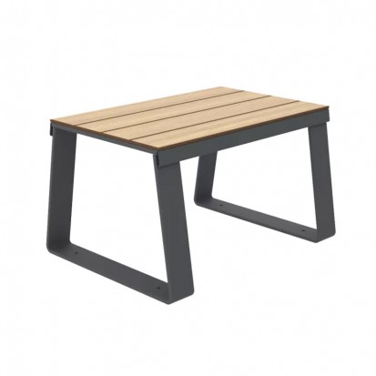 Banquette publique 1 place HPL effet lames de bois chêne clair et piètement acier anthracite 7016