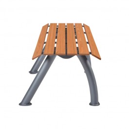 banquette collectivité HPL coloris teck et acier vue de profil