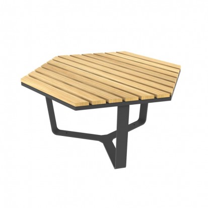 Table basse d'extérieur hexagonale bois et acier