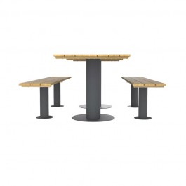 Table pique-nique en bois et acier avec bancs séparés vue de profil