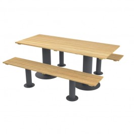 Table pique-nique bois et acier avec assises séparées