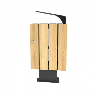 Corbeille de ville bois et métal  60 L avec toit