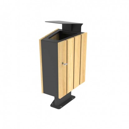 Corbeille de ville bois et métal  60 L avec toit