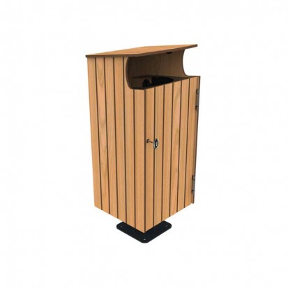 Poubelle de ville Compact HPL effet lames 80 L coloris teck