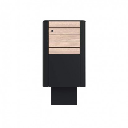 Poubelle urbaine lames HPL et acier 60 L coloris chêne clair