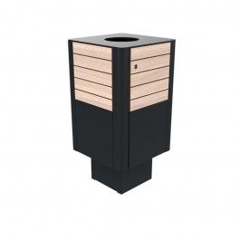Poubelle urbaine lames HPL et acier 60 L coloris chêne clair