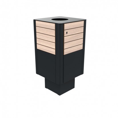 Poubelle urbaine lames HPL et acier 60 L coloris chêne clair