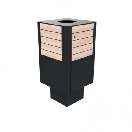 Poubelle urbaine lames HPL et acier 60 L coloris chêne clair