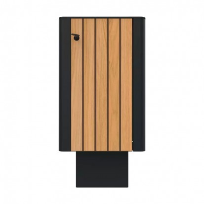 Poubelle urbaine HPL effet lames de bois coloris teck  et acier