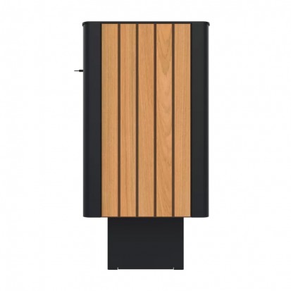 Poubelle urbaine HPL effet lames de bois coloris teck  et acier