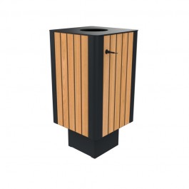 Poubelle urbaine HPL effet lames de bois coloris teck  et acier
