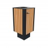 Poubelle urbaine HPL effet lames de bois coloris teck  et acier