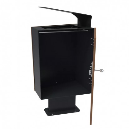 Corbeille de ville HPL effet lames et acier 60 L coloris chêne clair