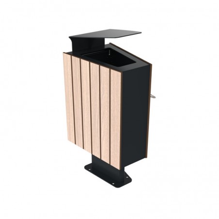 Corbeille de ville HPL effet lames et acier 60 L coloris chêne clair