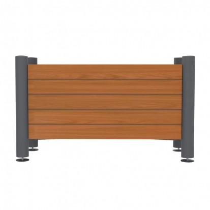 Jardinière urbaine rectangulaire en métal et HPL effet lames coloris teck